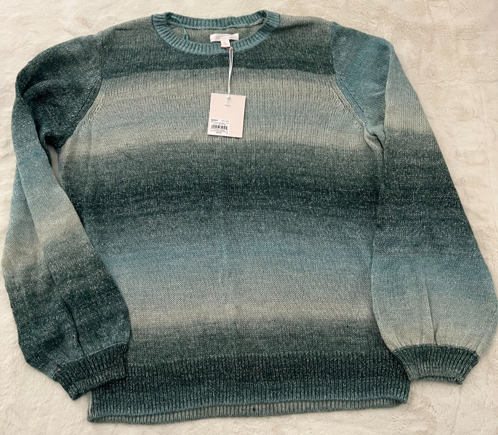 LC Lauren Conrad Womens Large Green Ombre Metallic Blouson Sleeve Sweater NWT